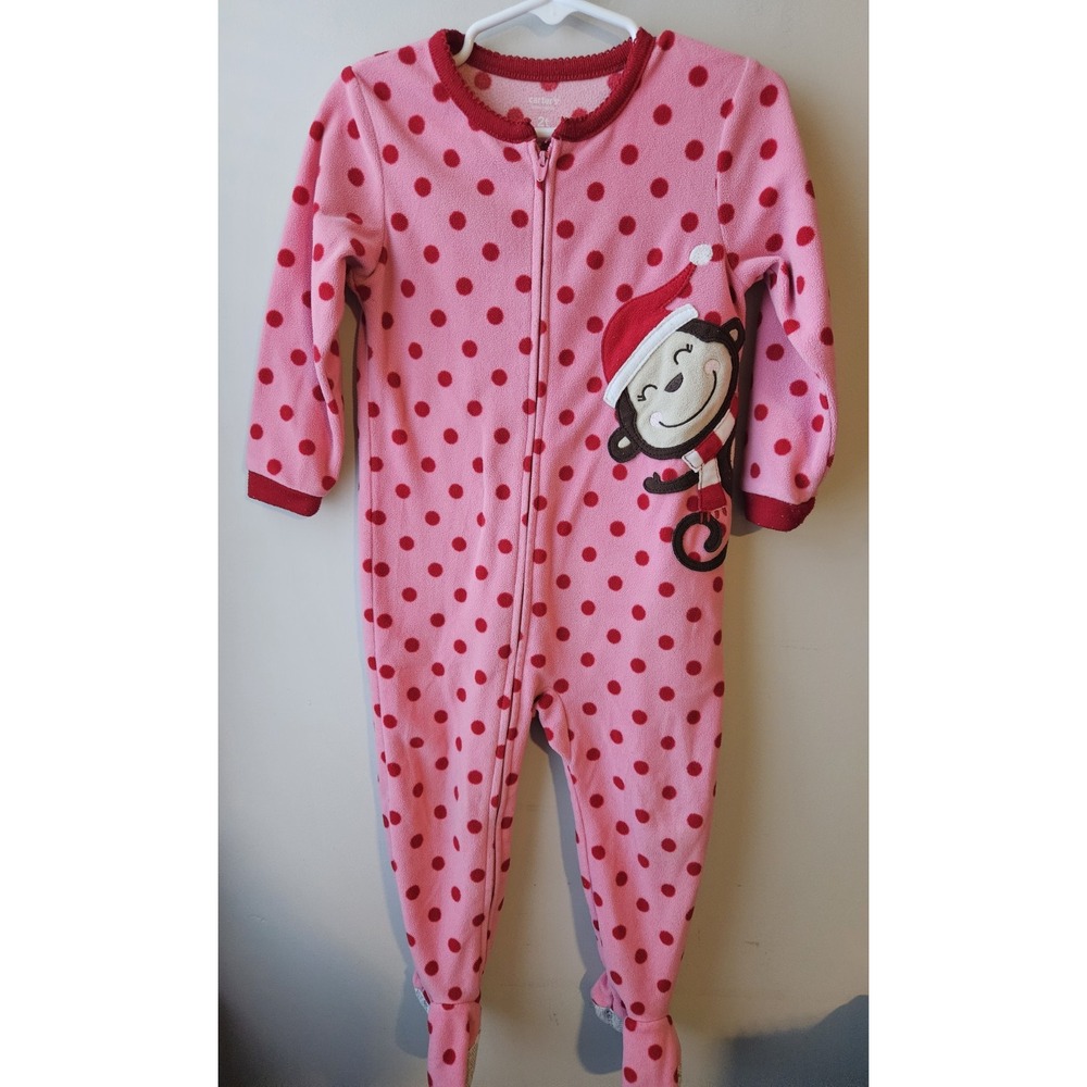 Carter's Fleece Bodysuit 2T Polka Dot Christmas Monkey